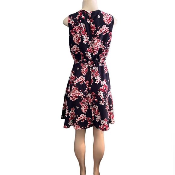 Elle Navy Blue Pink Floral Cherry Blossom Sleeveless Dress Size Small - Picture 8 of 11